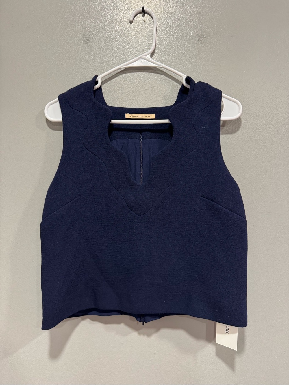 Christopher Kane 100% Wool, 100% Silk Lining Abstract Top Size 10 Navy Blue